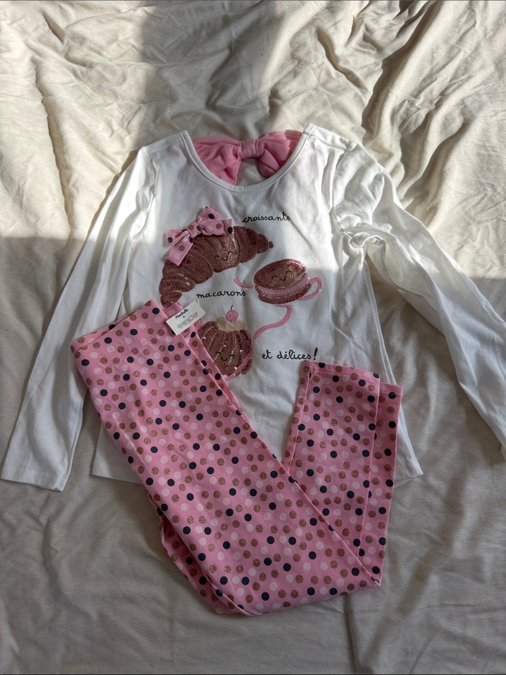Flapdoodles White and Pink Polka Dot Kids Matching Set